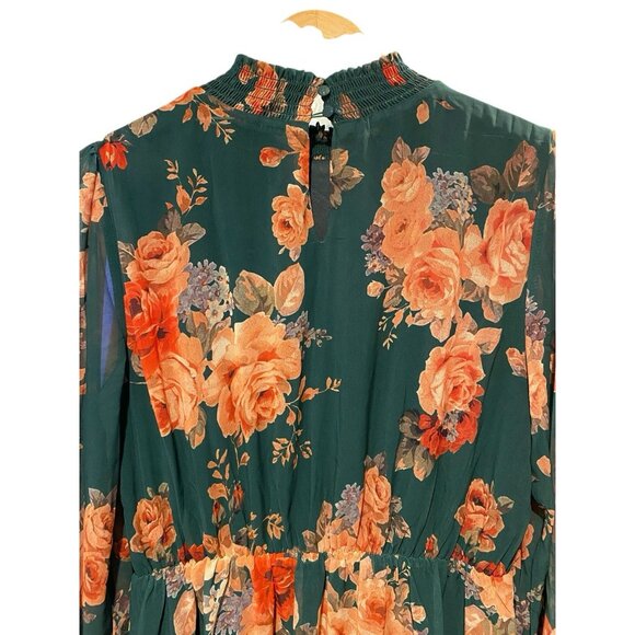 BALTIC BORN LUCIANA GREEN FLORAL HIGH NECK SHEER SLEEVE MAXI DRESS SZ XL - Picture 9 of 11